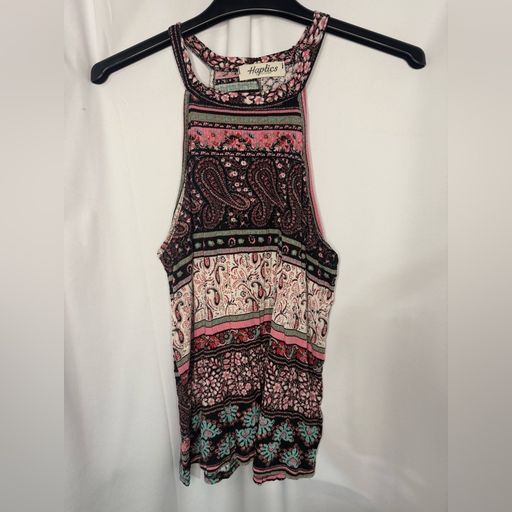 Harper Pink and Teal Paisley Halter Tank - Picture 1 of 4